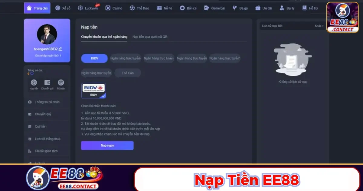 Nạp Tiền Ee88 - Tăng Cơ Hội Thắng Với Vài Bước Đơn Giản 1 Hướng dẫn nạp tiền vào Ee88 qua các phương thức thanh toán phổ biến